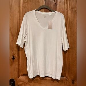 NEW Chico's 100% Cotton Optic White V-Neck Short Sleeve Top